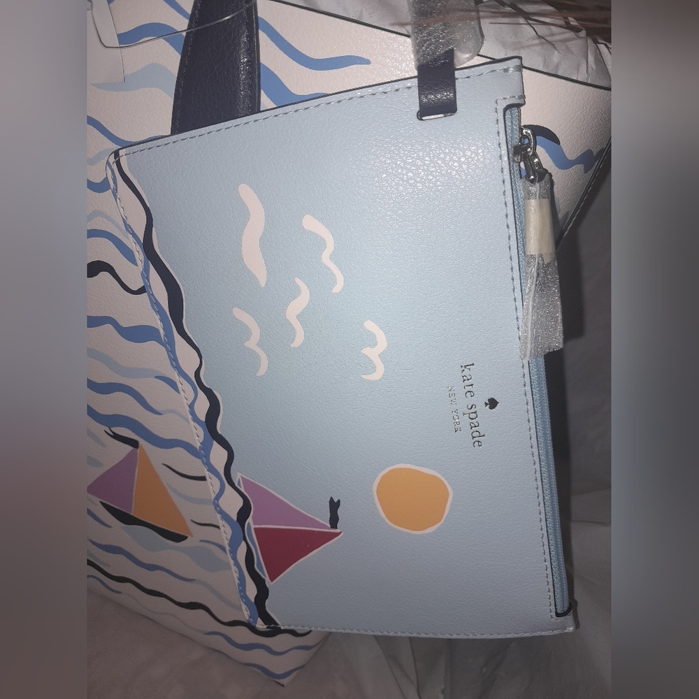 New Kate Spade Set Sail Large Leather Tote With Matching Detachable 8"Wristlet🌸 - Picture 3 of 7